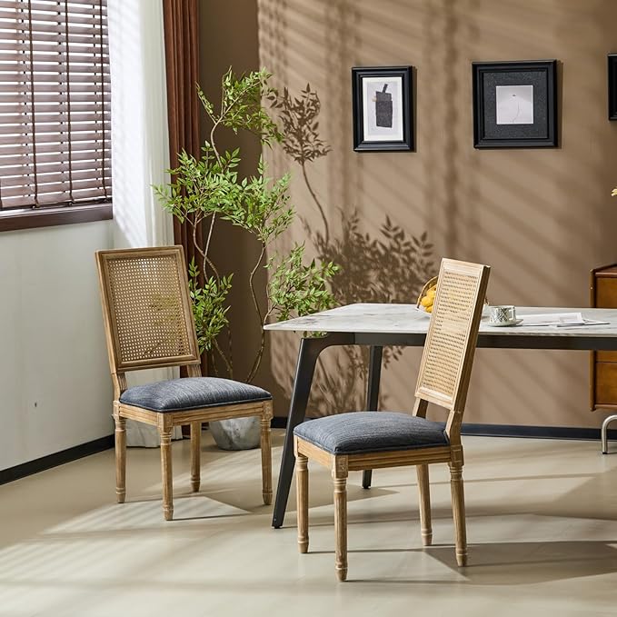 Merax Upholstered Solid Wood Dining Chairs Set of 2, French Country Style - Image 5
