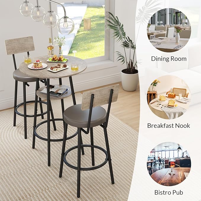 3 Pieces Round Bar Table and Chairs Set, Small Dining Table - Image 5