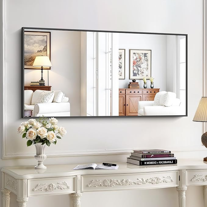 KOCUUY 24x48 Inch Large Black Wall Mounted Mirror, Aluminum Framed Decorative by KOCUUY