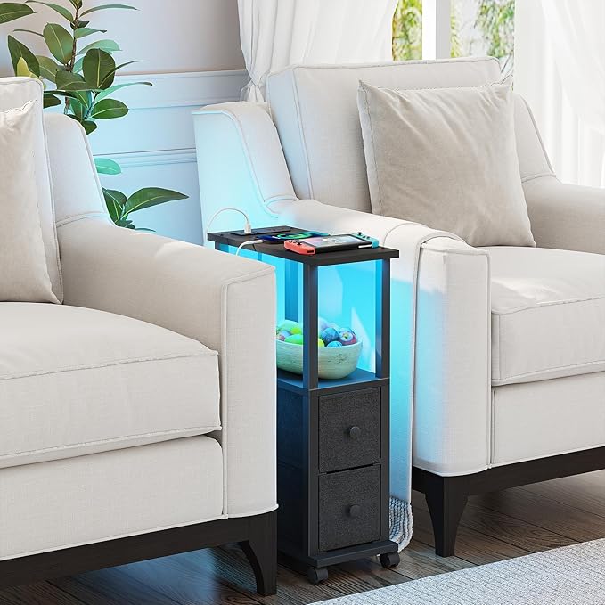 TUTOTAK Small Narrow End Tables, LED Side Tables - Image 2