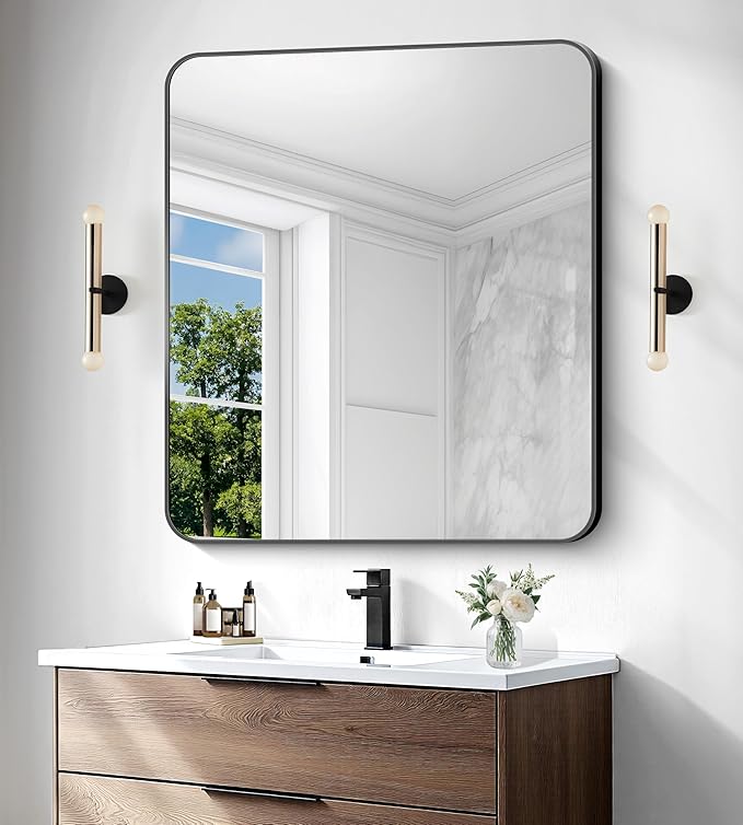 BONEWEI 36x40 inch Bathroom Mirror, Wall Mounted Bathroom Frame Vanity Mirror - Image 2