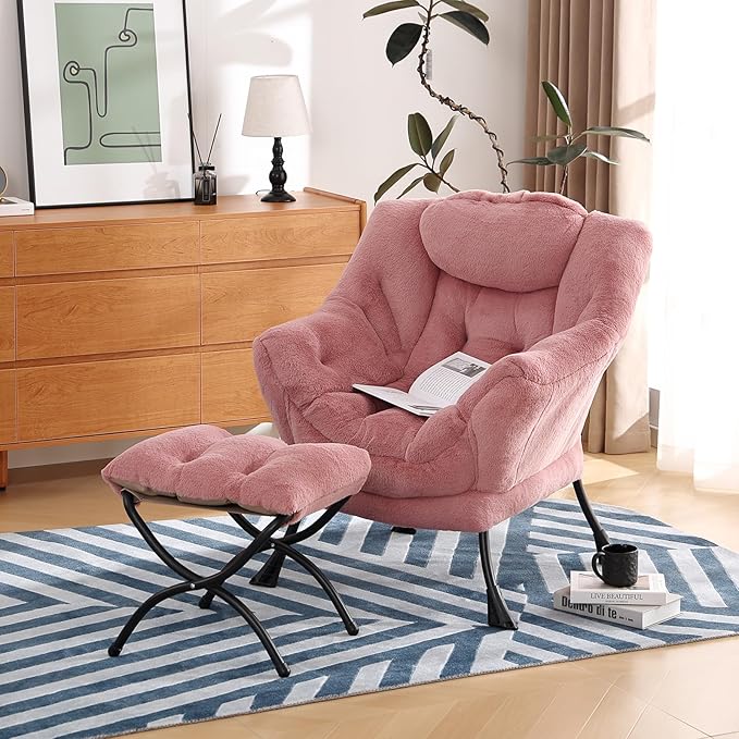 Lazy Chair with Ottoman, Modern Chair with Folding Footrest, Lounge Accent Chair - Image 6