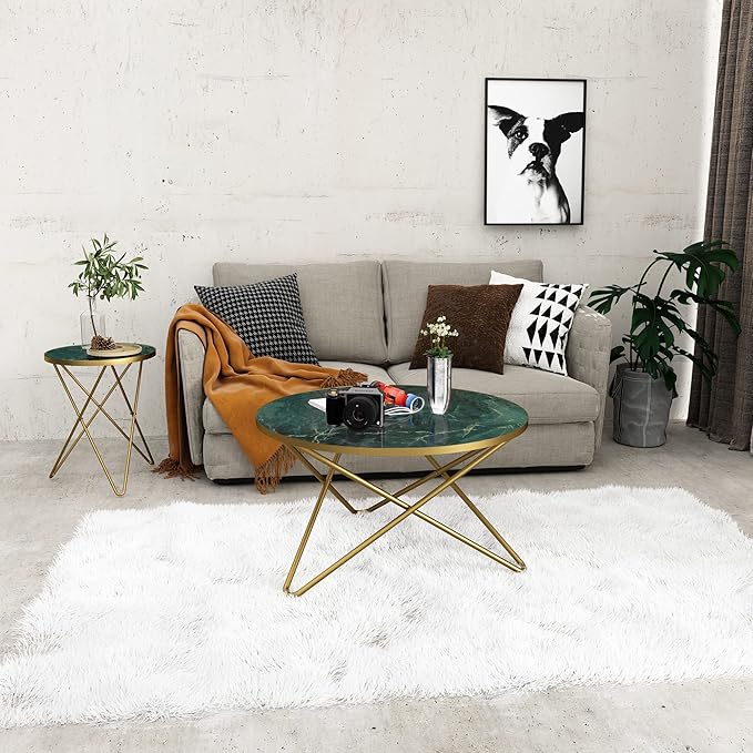 HLR Round Coffee Table with Green Faux Marble Top - Image 9