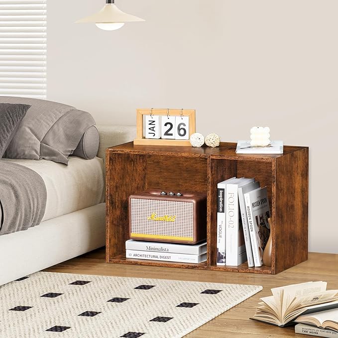 LEYAOYAO 2 Cube Bookshelf, Mini Wood Book Shelf Storage Organizer, Turntable - Image 6