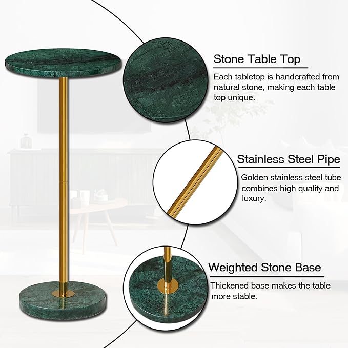Φ9.8-inch Marble Round Drink Table, Stone Finish Pedestal End Table - Image 4