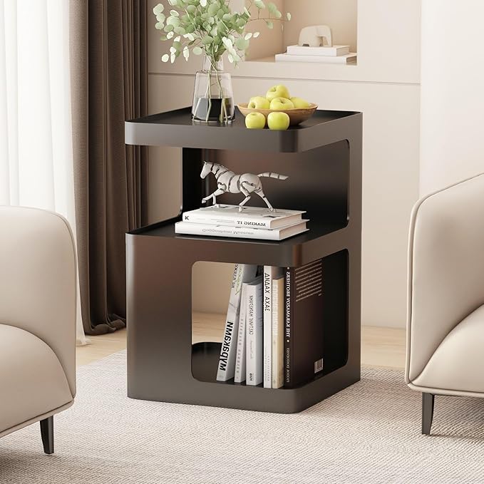 Black Modern Side Table, 3-Tier Metal NightStand by BAOGELIYA
