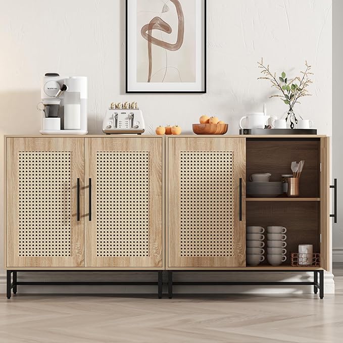 KFO Storage Cabinet with Handmade Natural Rattan Doors, Rattan Buffet Cabinet - Image 6