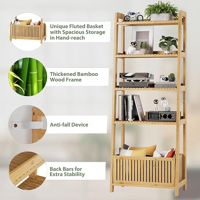 Bamjoy Bamboo Ladder Shelf, Bookshelf - Image 7