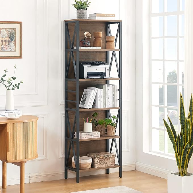 HOMISSUE Tall Bookshelf, 6-Tier Book Shelf, Rustic Wood Metal Bookshelves and - Image 3