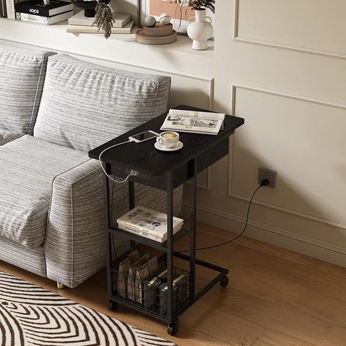 LIDYUK C Shaped End Table with Charging Station, Flip Top Side Table with USB - Image 5