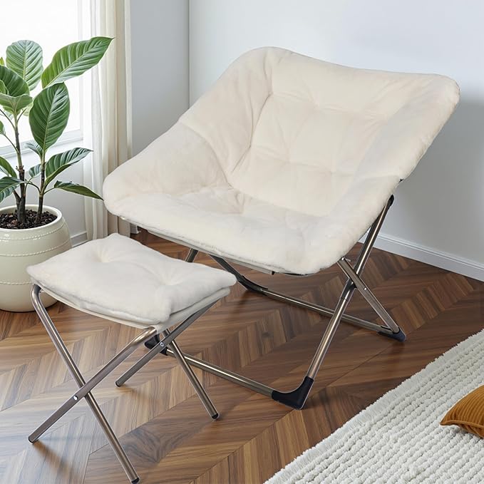 Kokel Plush Folding Chair and Ottoman Padded Metal Frame Living Room Chair - Image 2