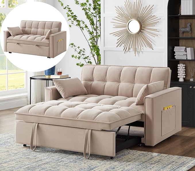 KEIKI Velvet Loveseat Convertible Sofa Bed Sleeper Chair by Unknown