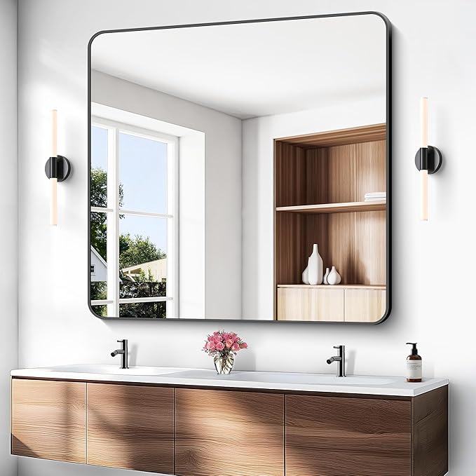BONEWEI 48x48 inch Bathroom Mirror, Wall Mounted Bathroom Frame Vanity Mirror - Image 4