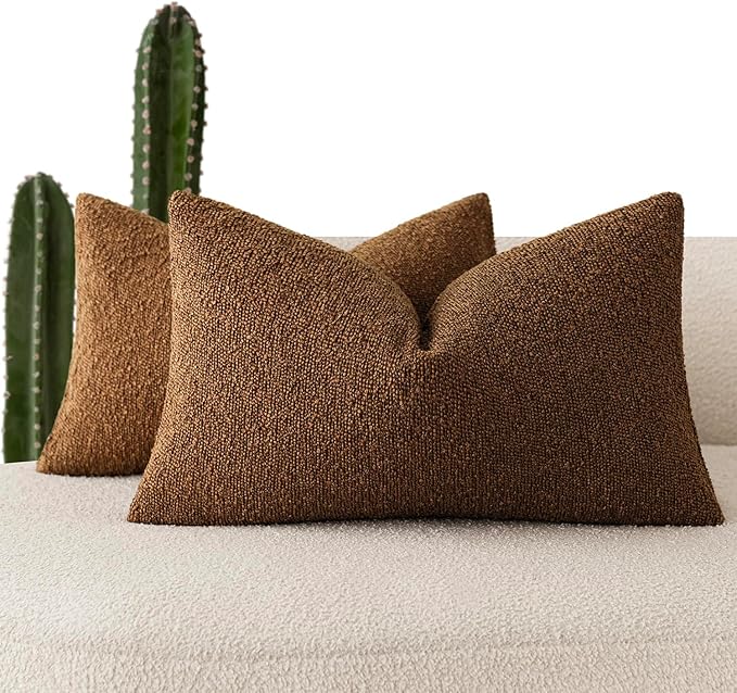 Foindtower Pack of 2 Textured Boucle Throw Pillow Covers Accent Solid by Foindtower