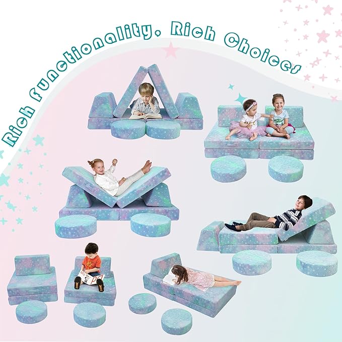 MeMoreCool Modular Glow Sofa for Kids, Colorful Star 8-Piece Convertible Foam - Image 5