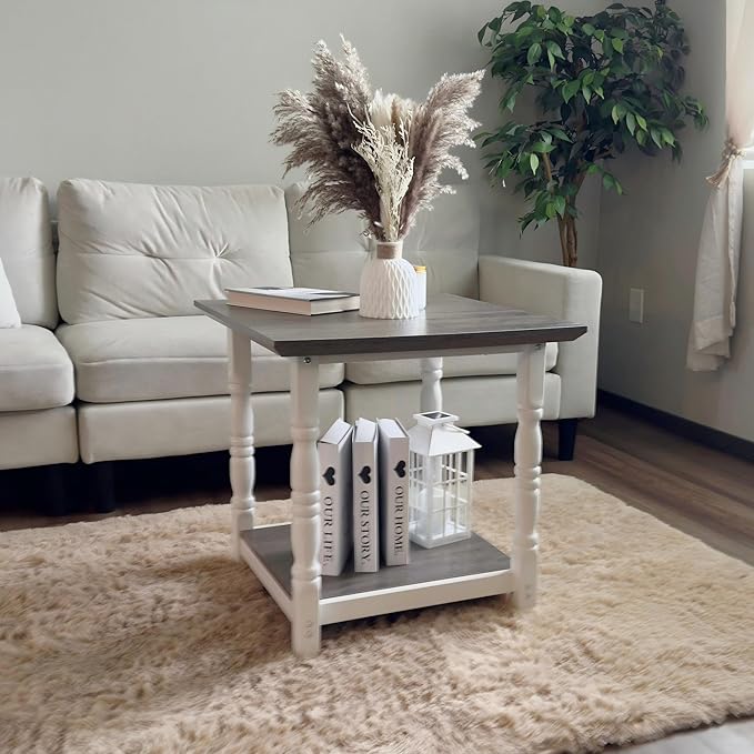 DWVO Farmhouse Square Coffee Table Set of 2, Antique Accent Side Table - Image 4