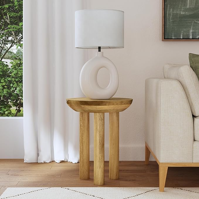 Natural Mango Wood 3-Leg End/Side Round Table - Image 2