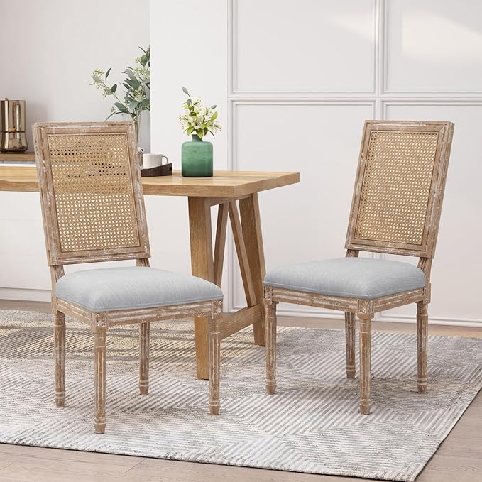 Merax Upholstered Solid Wood Dining Chairs Set of 2, French Country Style - Image 4