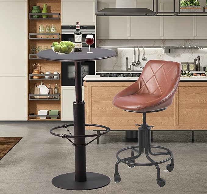 Diwhy Industrial Pub Table 23.6" Iron Round Desktop 37.4" Height Cast Iron Bar - Image 2