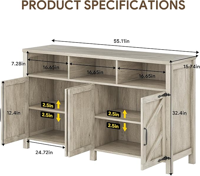 Buffet Cabinet with Storage Farmhouse with 4 Doors, Dining Room - Image 2