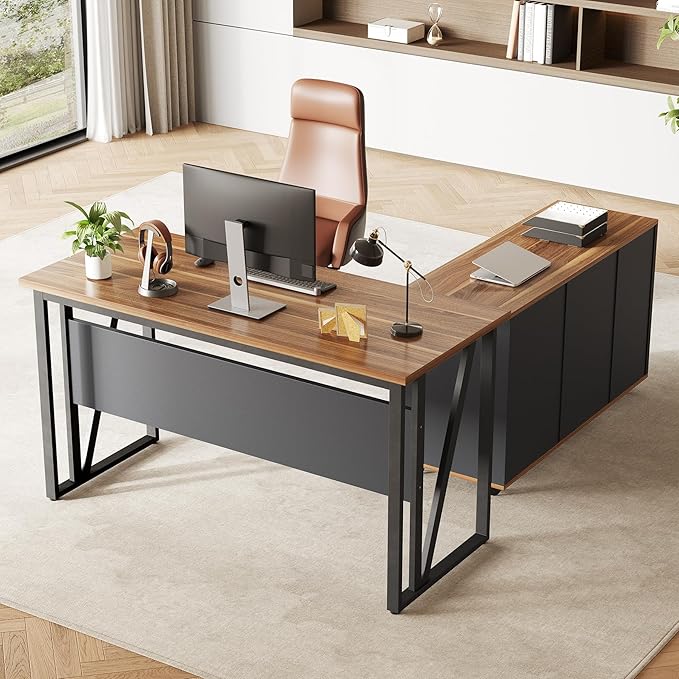 LITTLE TREE 55-Inch L-Shaped Computer Desk, Large Corner Desk - Image 4