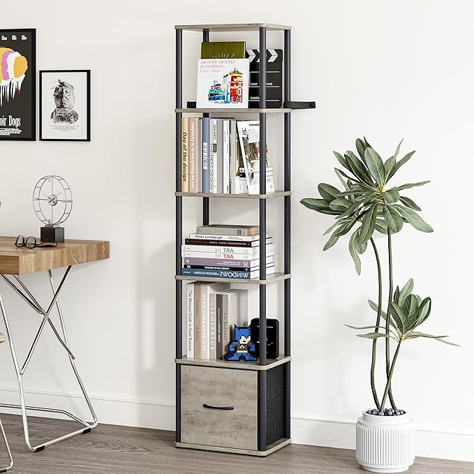 6-Tier Bookshelf with Drawer, Narrow Bookshelves Organizer, Floor Standing - Image 5