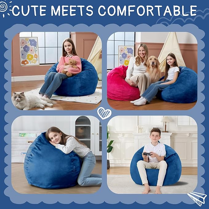 2FT Bean Bag Chair with Ultra Soft Velvet Cover Bean Bag Sofa with Memory Foam - Image 5