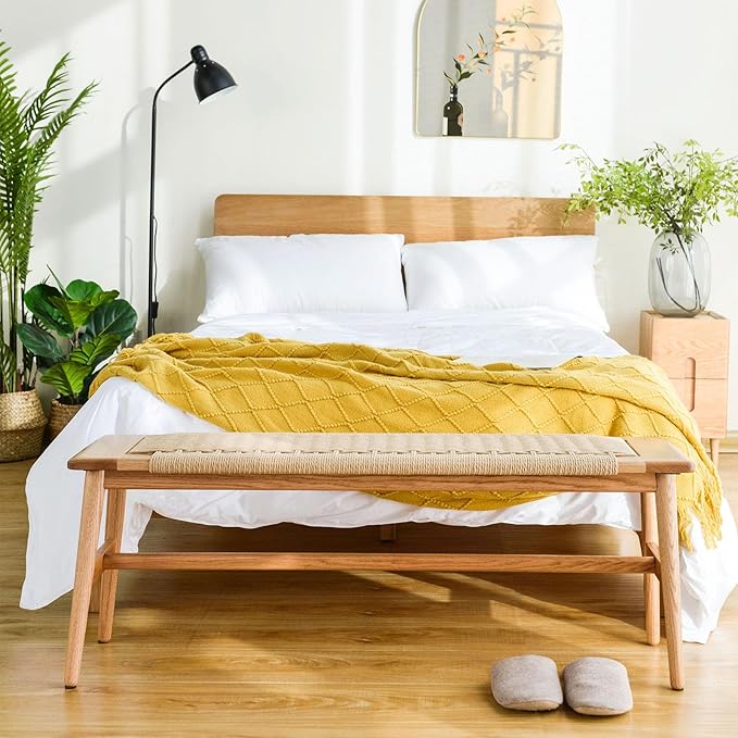 OOKSEN Entryway Bench, Solid Wood Dining Bench, 31.5" Wooden End of Bed Benches - Image 4