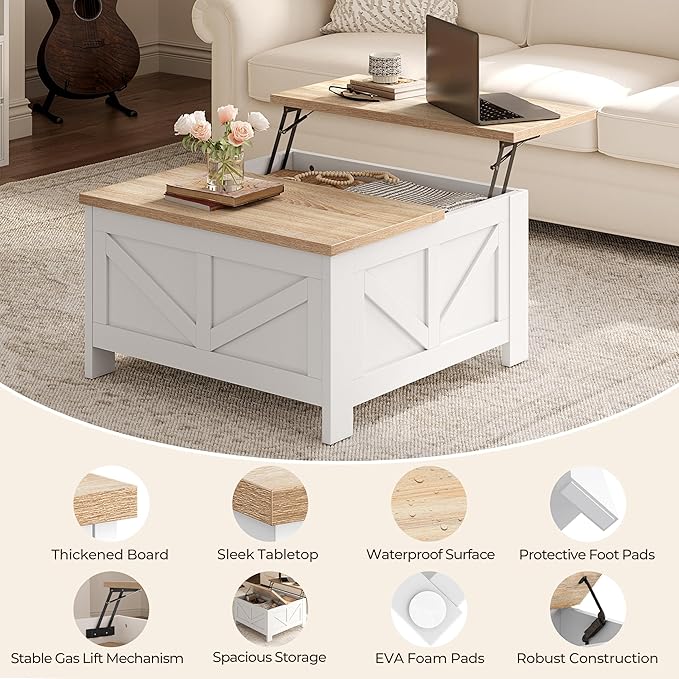 Yaheetech Farmhouse Lift Top Coffee Table - Image 9