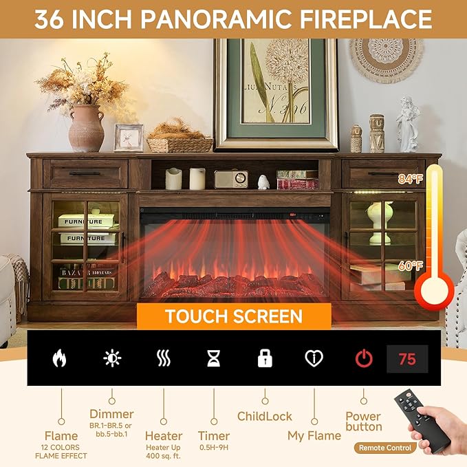 ROCKPOINT 3 Sided Glass 80" Fireplace TV Stand - Image 3