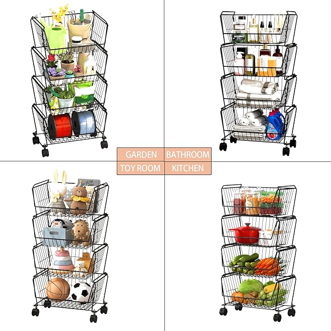 PUSDON 4-Tier Stackable Metal Storage Baskets, Anti-Rust Fruit Vegetable Rack - Image 7