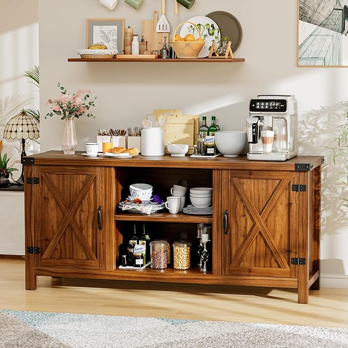 YESHOMY Farmhouse Buffet & Sideboard, Wood Coffee Bar by SearchallYESHOMY