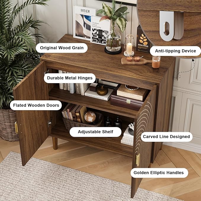 Sideboard Buffet Cabinet with Storage, Walnut Sideboard Buffet with Doors and - Image 6