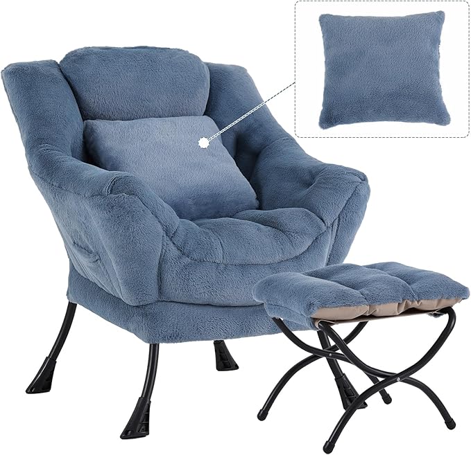 Lazy Chair with Ottoman, Comfy Reading Lounge Chair with Footstool & Throw by YOTATING