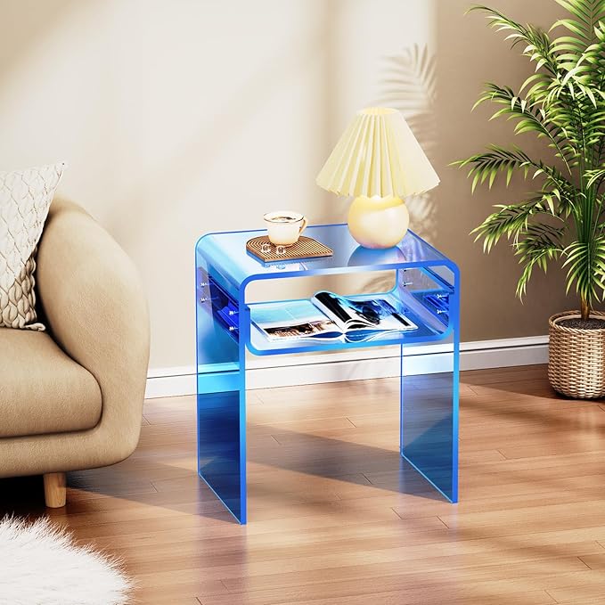 Clear Acrylic End Table 2-Tier Bedside nightstand - Image 7