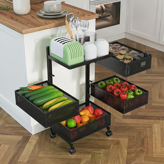 Bathroom Rotating Storage Cart No Assembly Required 4-Tier Metal Sturdy Fruit - Image 4