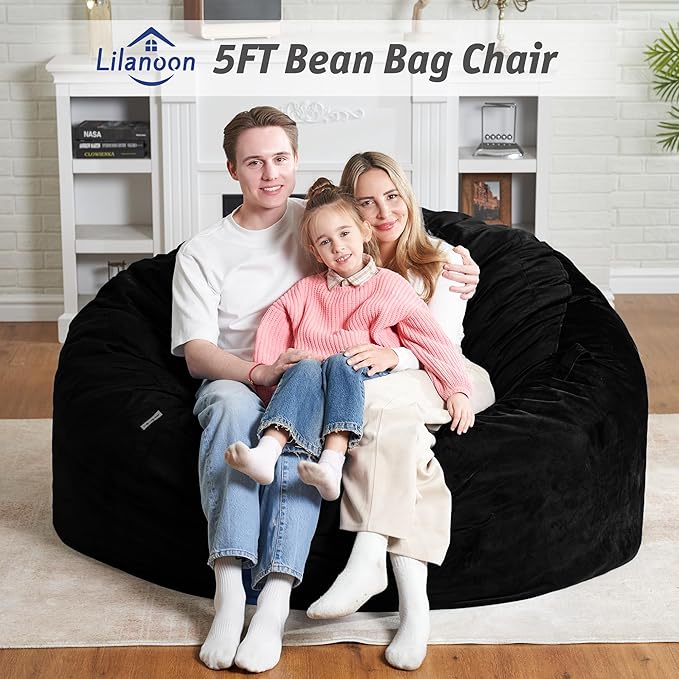 5FT Bean Bag Chair with Ultra Soft Velvet Cover Bean Bag Sofa with Memory Foam - Image 3