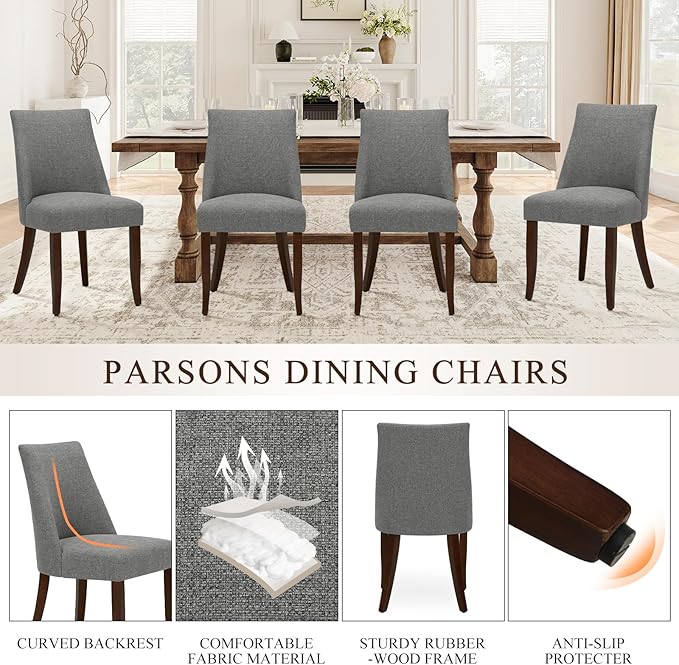 COLAMY Upholstered Dining Chairs Set of 4, Mid Century Modern Kitchen Chairs - Image 5