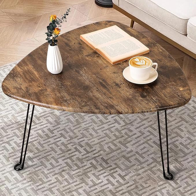 Folding Coffee Table Triangle Designs Oval Coffee Tables Mid Century Wooden - Image 2