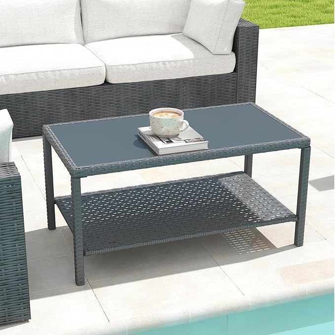 Helios&Hestia Rectangle All Weather Rattan Wicker Outdoor Coffee Side End Table - Image 6