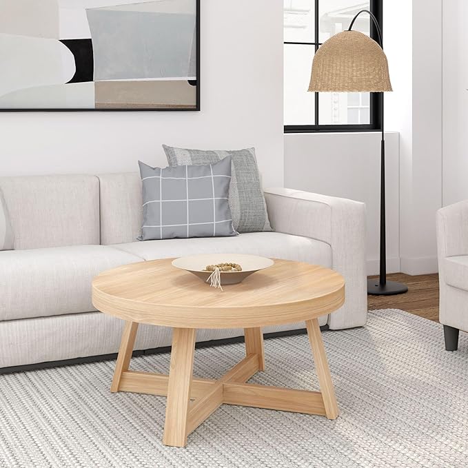 Plank+Beam Classic Round Coffee Table, 36 Inch Farmhouse Coffee Table, Rustic by PlankBeam