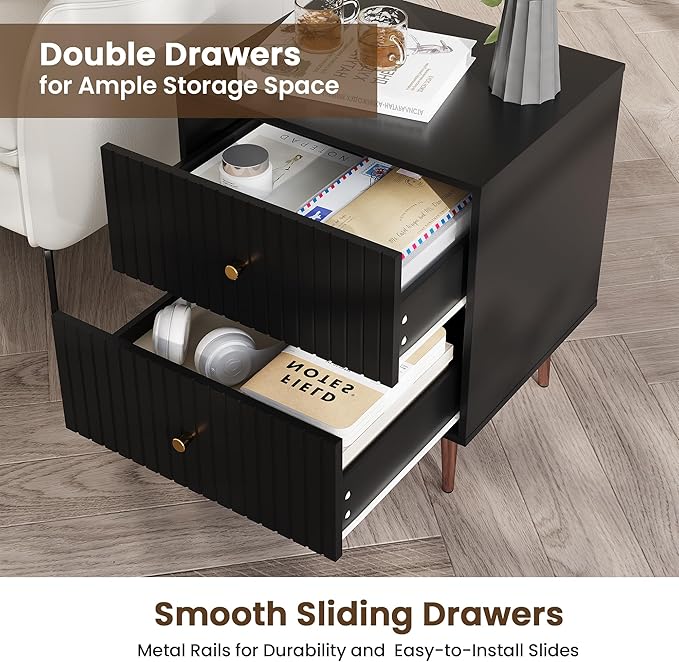 Black Night Stand Set 2, Modern Bedside Table - Image 4