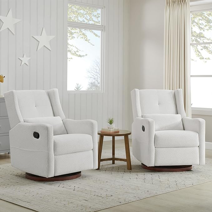 Upholstered Recliner Swivel Glider Nursery Chair Reclining Performance Fabric - Image 8