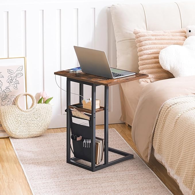 HOOBRO Foldable End Table with Charging Station, C Shaped Side Table with - Image 5