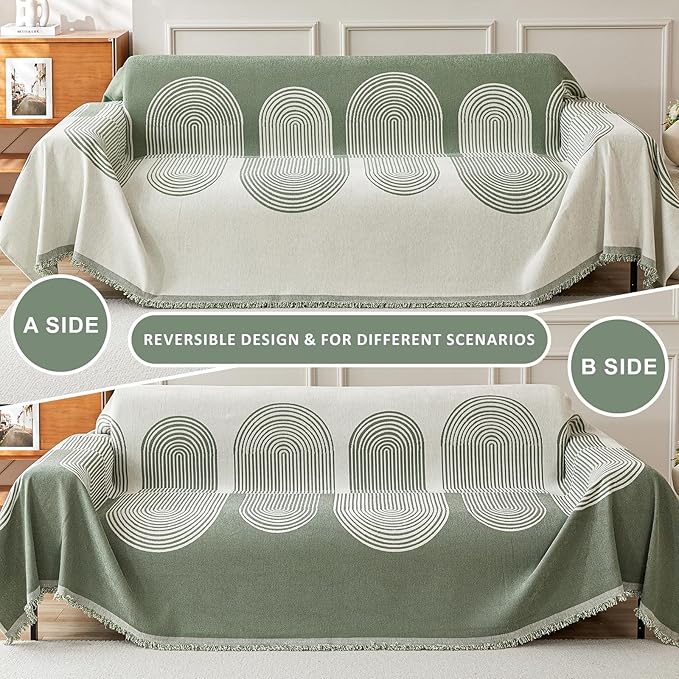 STACYPIK Modern Green Striped Couch Cover - Image 2