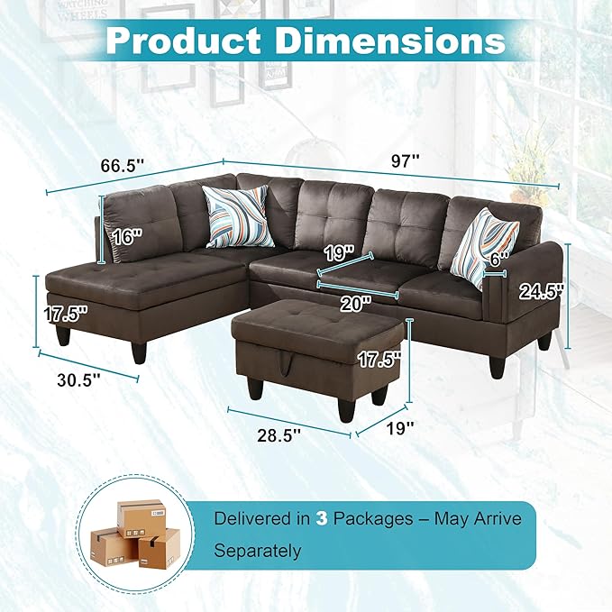 97" Oversized Sectional Couch, L Shaped Couch - Image 2