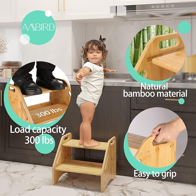 AMBIRD Wooden Step Stool, Two Step Stools Toddler 300 lbs Capacity - Image 2