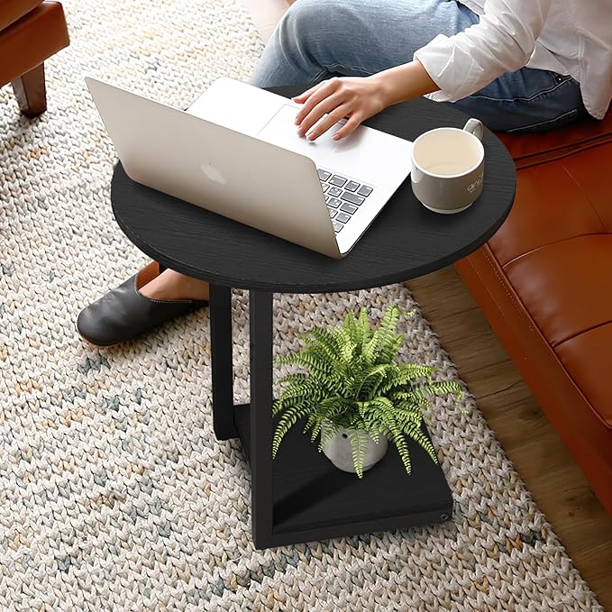 Hosfais Small Side Table End Table, C-Shaped Wood Coffee Table TV Tray - Image 4