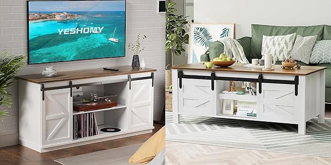 YESHOMY TV Stand Set with a Farmhouse Style Coffee Table, by SearchallYESHOMY
