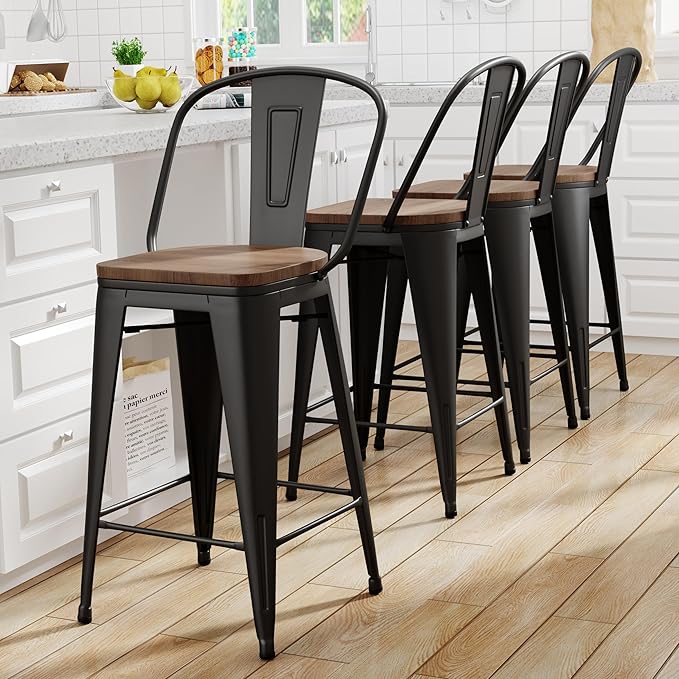Yongqiang Black Metal Bar Stools Set of 4 Bar Height Stools Kitchen Island - Image 3